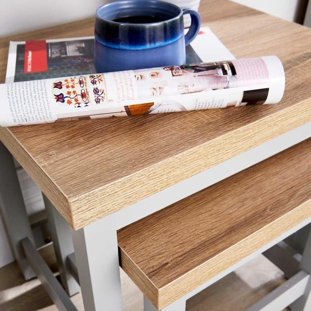 Nest of 2 Grey Side Tables Modern Living Room Engineered Wood Home Assembly