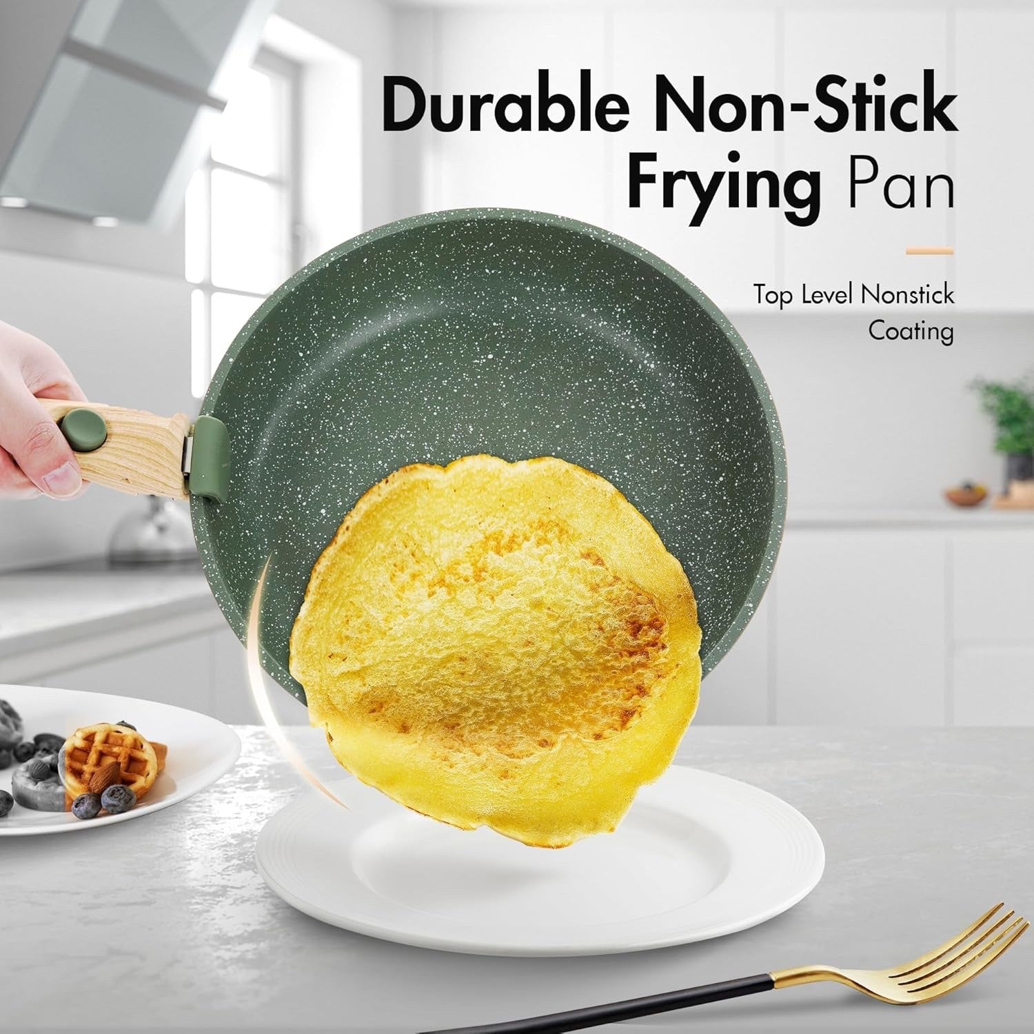 10pcs Green Granite Non Stick Induction Cookware Set with Detachable Handle