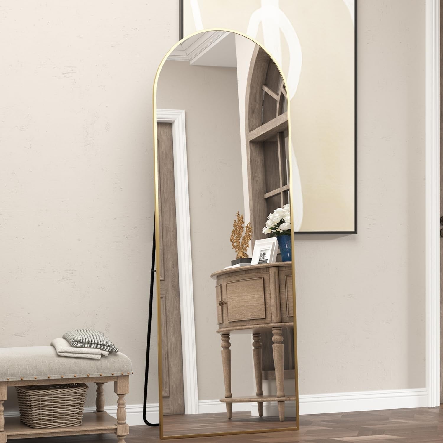 Gold Arched Full Length Mirror 162x53cm Wall Leaning Slim Dressing Room