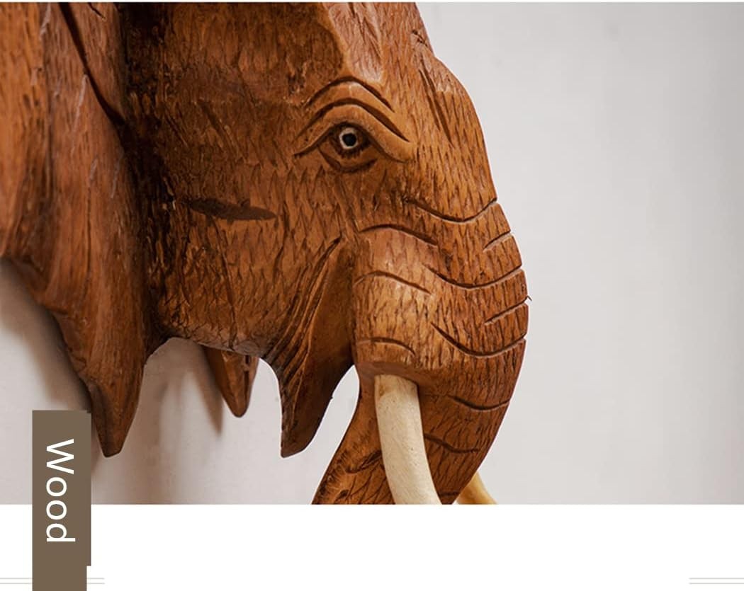Thai Elephant Head Wall Sculpture 13" Wooden Bust Decor