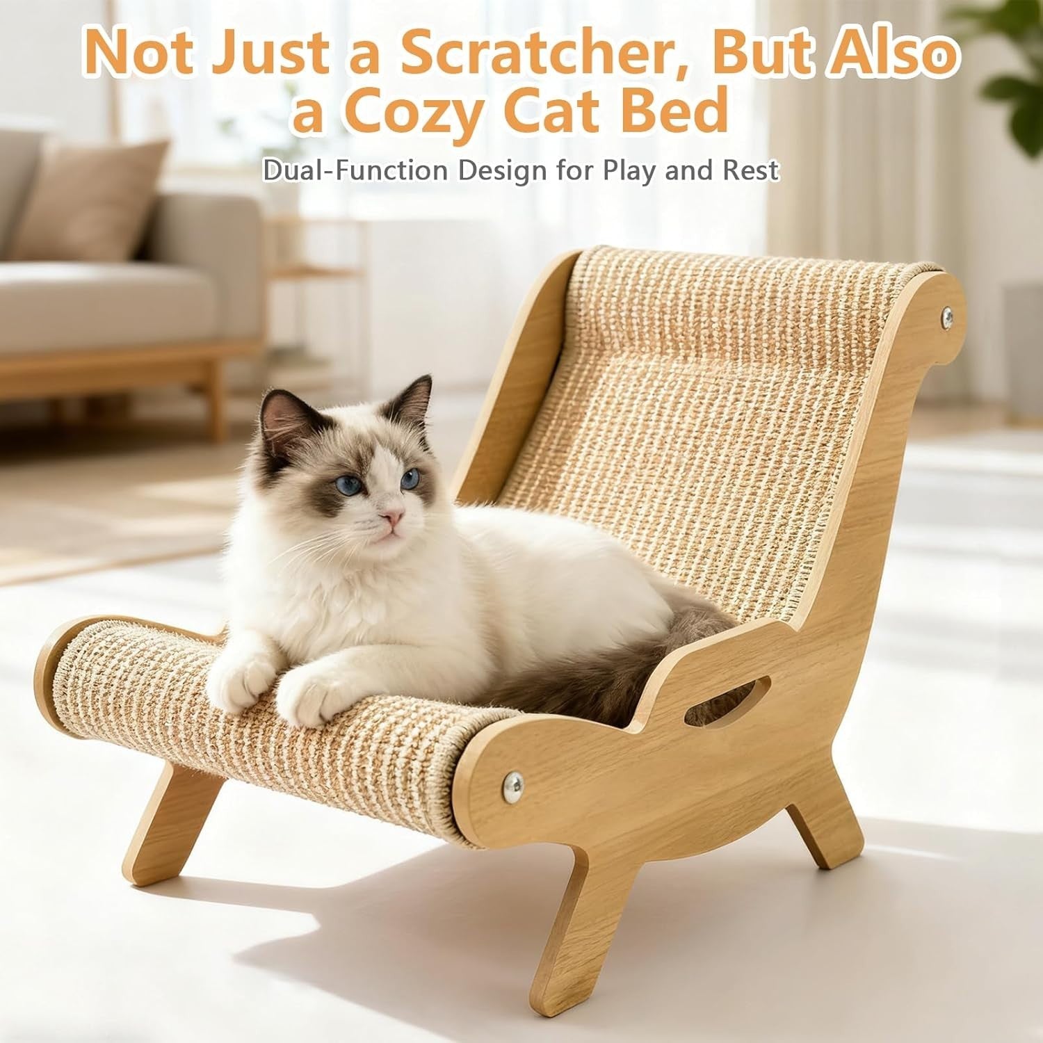 Hemp Rope Cat Scratcher Bed Recliner Chair w Replaceable Cushion