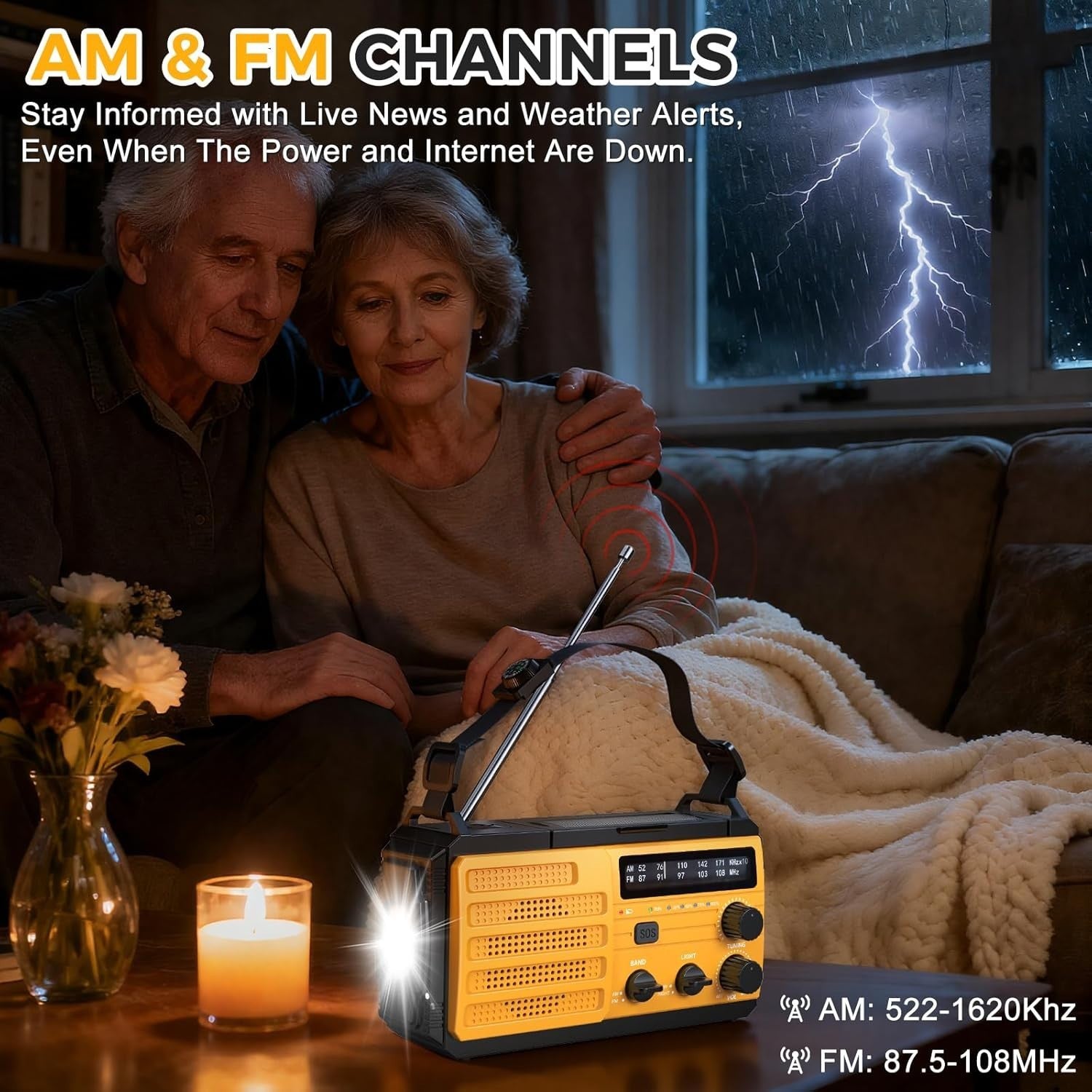 8000mAh Emergency Wind Up Radio Solar AM/FM USB Charger SOS