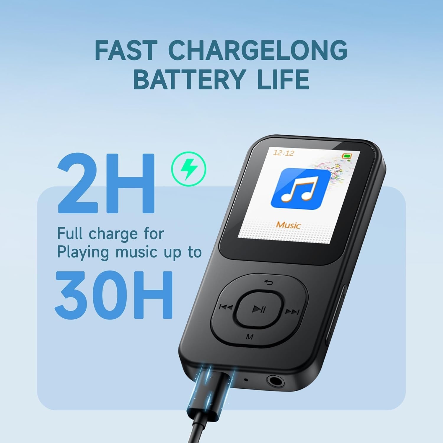 Retro MP3 Player Bluetooth 5.3 64GB 30H Battery Black