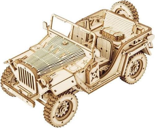 3D Wooden Jeep Puzzle Model Kit for Adults – Laser Cut, Military Design