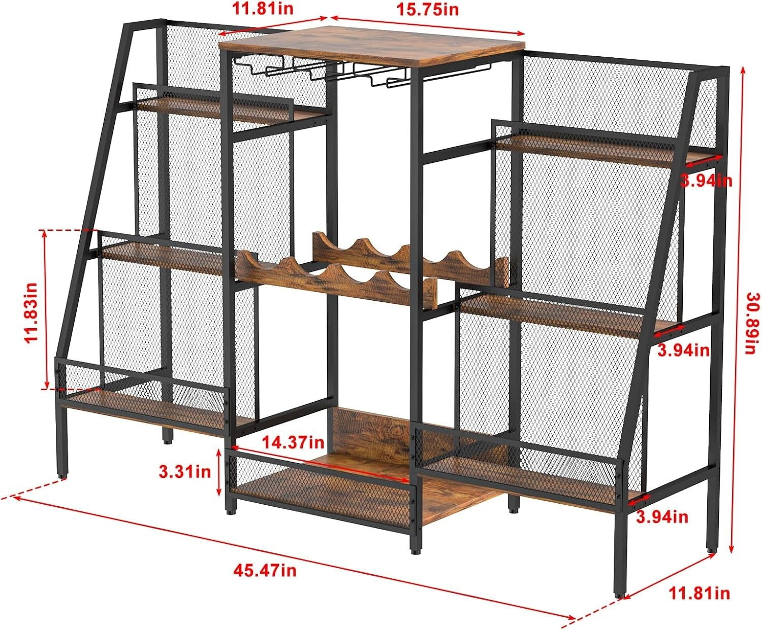 Freestanding Bar Stand with Glass Holder, 6-Tier Liquor Display Shelf Vintage