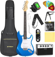 39" Electric Guitar Starter Kit SSS 10W Amp Blue Full Size