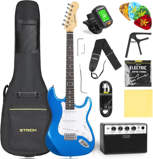 39" Electric Guitar Starter Kit SSS 10W Amp Blue Full Size