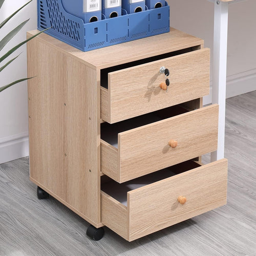 3 Drawer Mobile File Cabinet Lockable Under Desk A4 Storage on Wheels