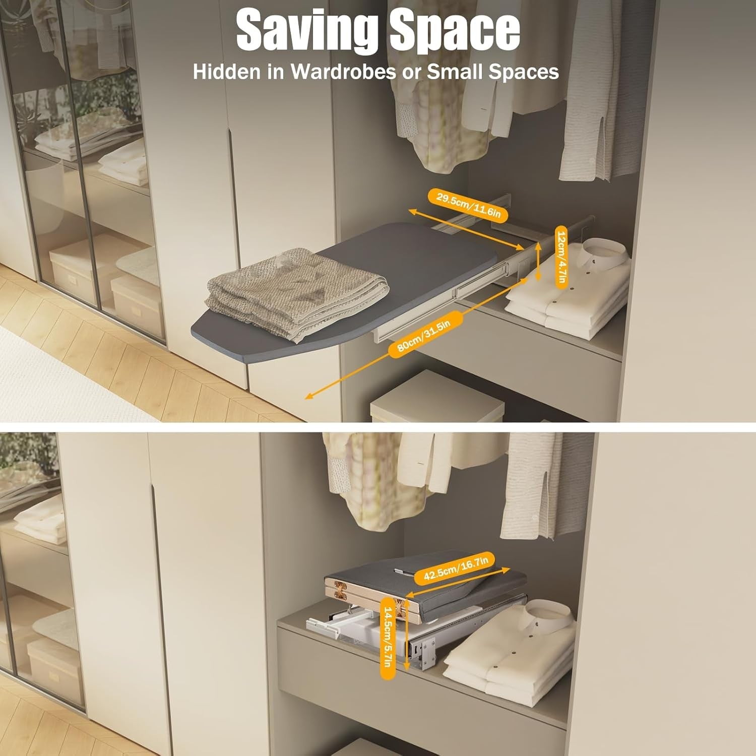 Pull Out Cupboard Ironing Board Extendable Folding 180° Rotating