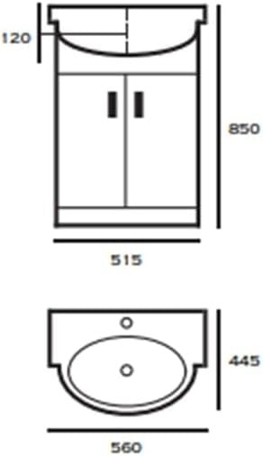 550mm Gloss White Bathroom Vanity Unit with Basin 2 Door Sink Cabinet