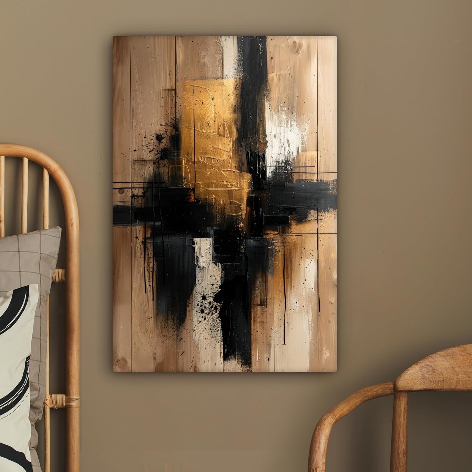 Abstract Gold Black Canvas Wall Art 40x60cm Framed Modern