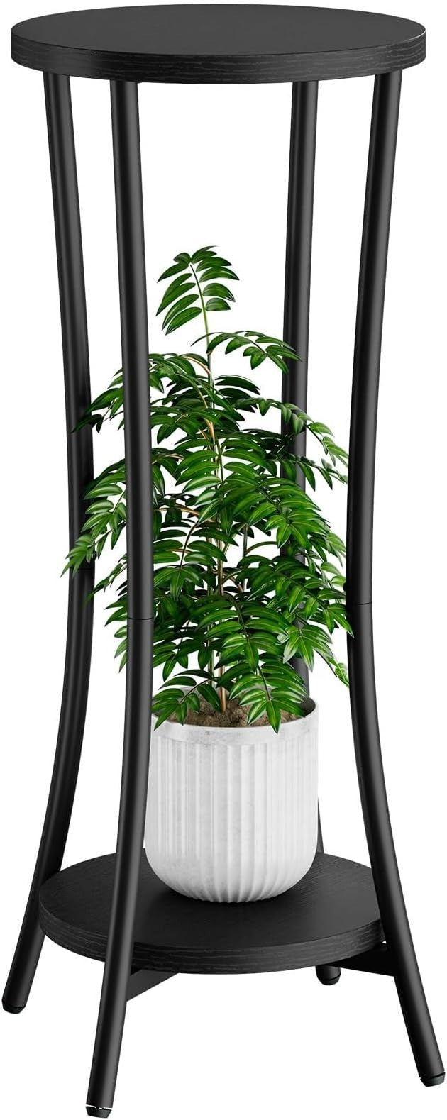 Tall 2 Tier Wood Plant Stand Indoor Corner Shelf Flower Pot Holder Modern Black