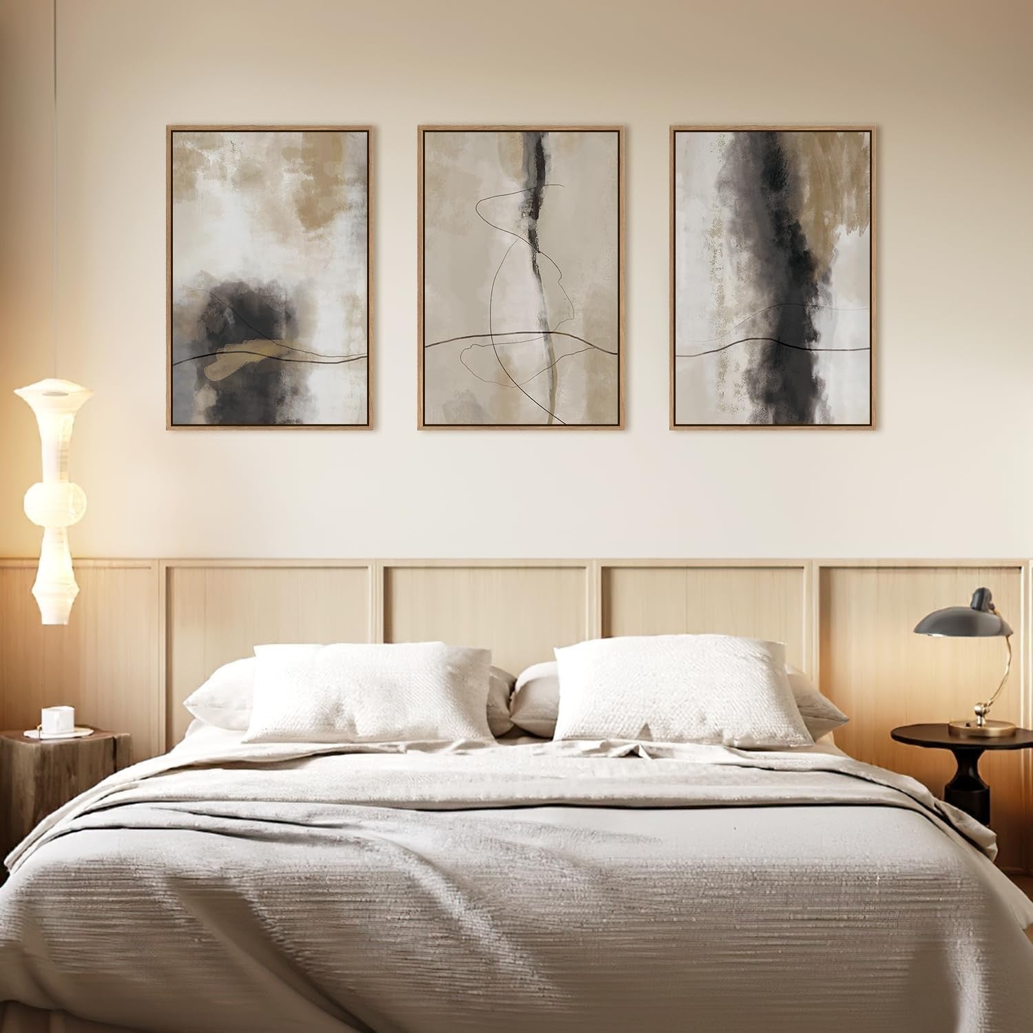 3 Panel Abstract Framed Canvas Wall Art 30x40cm Brown Black