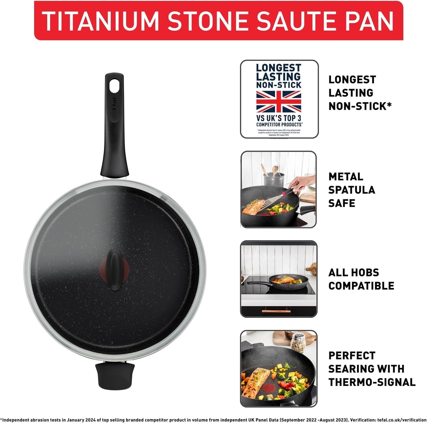 26cm Stone Black Non Stick Durable Coating Saute Pan with Lid Induction Safe