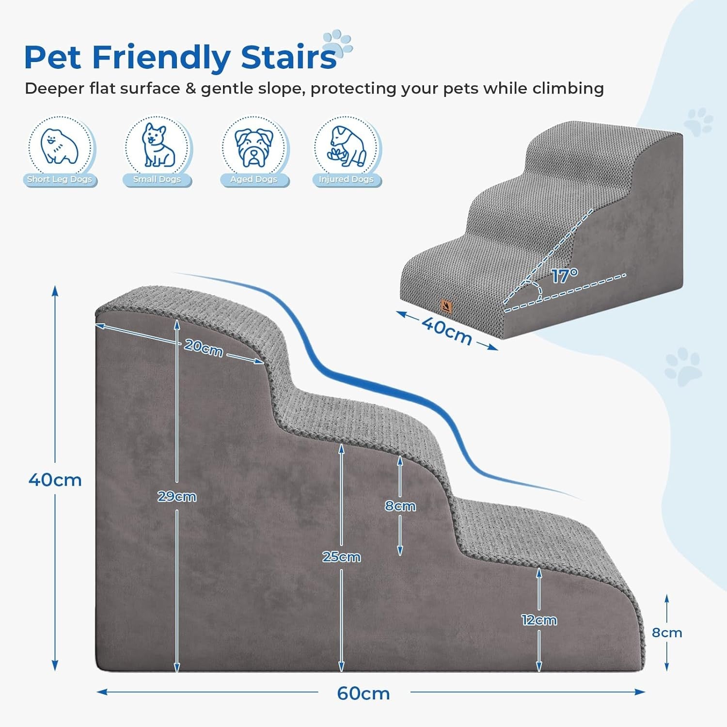 3-Step Curved Dog Stairs Non-Slip Pet Steps for Small Dogs Cats