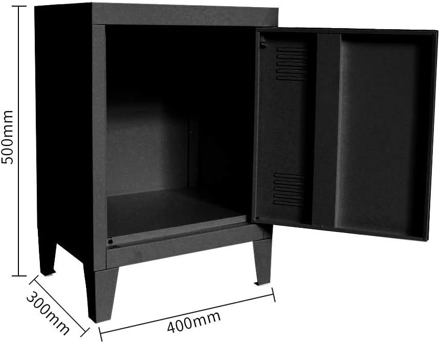 Black Metal Bedside Filing Cabinet Under Desk Storage Nightstand