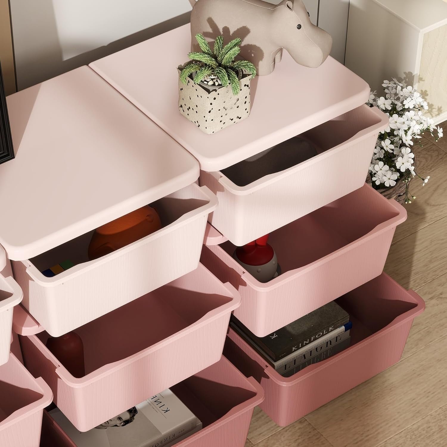 Kids 9-Drawer Storage Unit Toy Organizer Chest with Safe Rounded Corners Pink