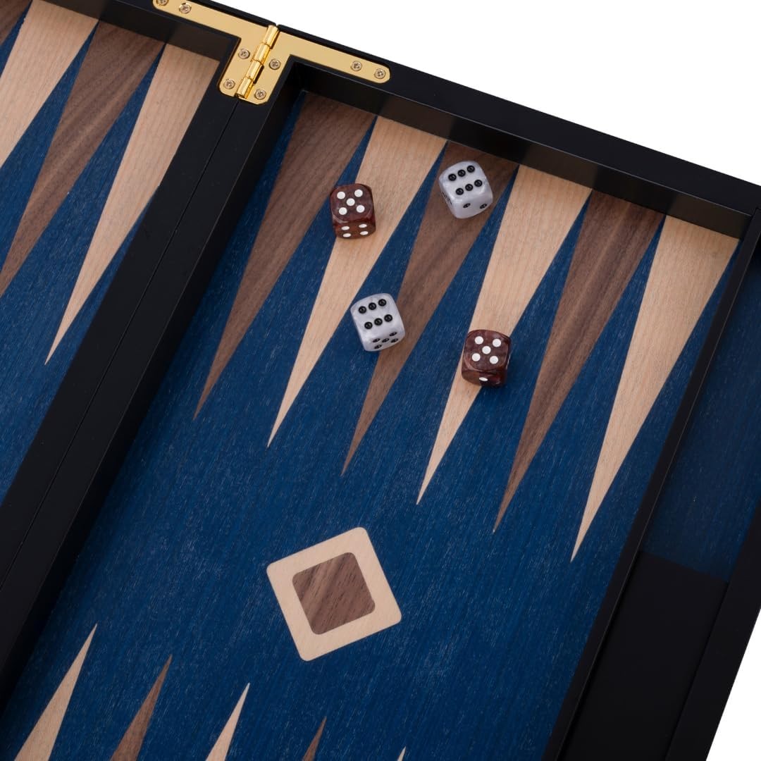 18” Luxury Burl Wood Backgammon Set Walnut Inlay Foldable Board Game