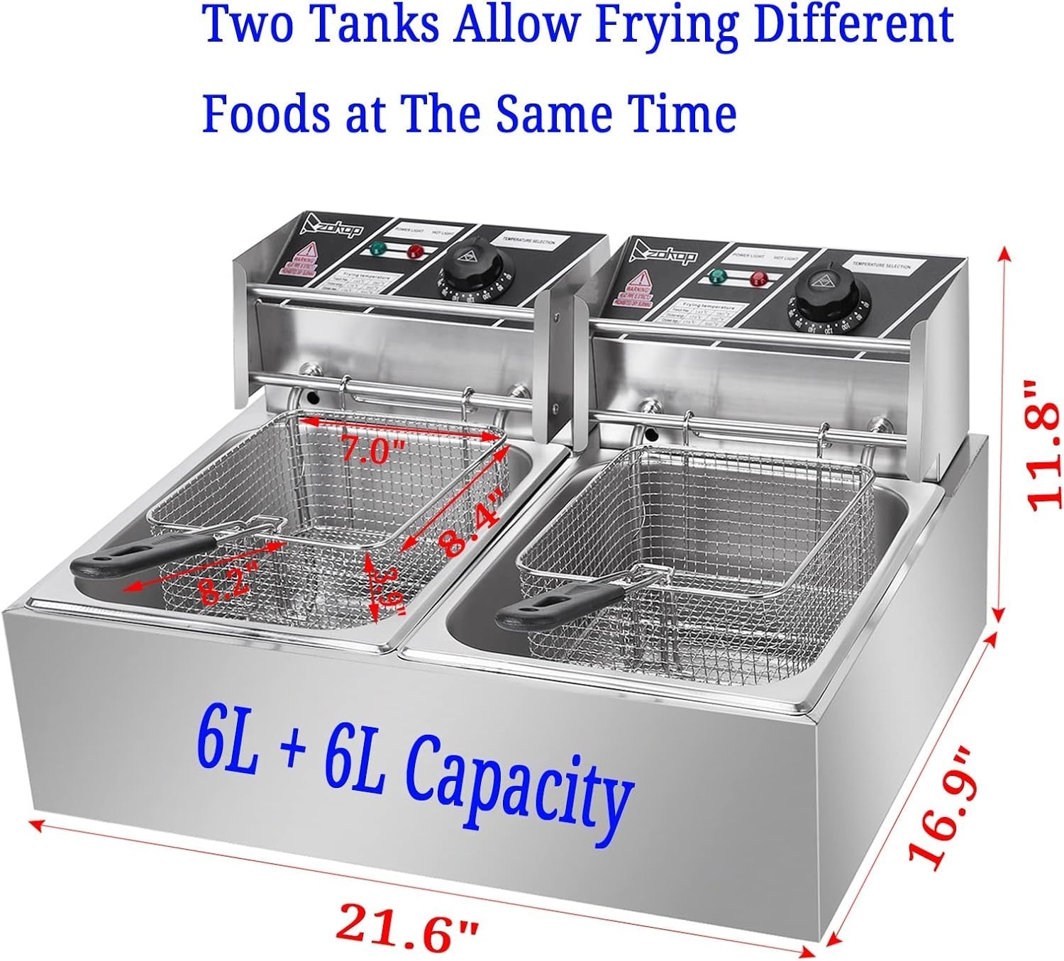 Commercial Electric Deep Fryer Dual Tank 12L 5000W Stainless Steel