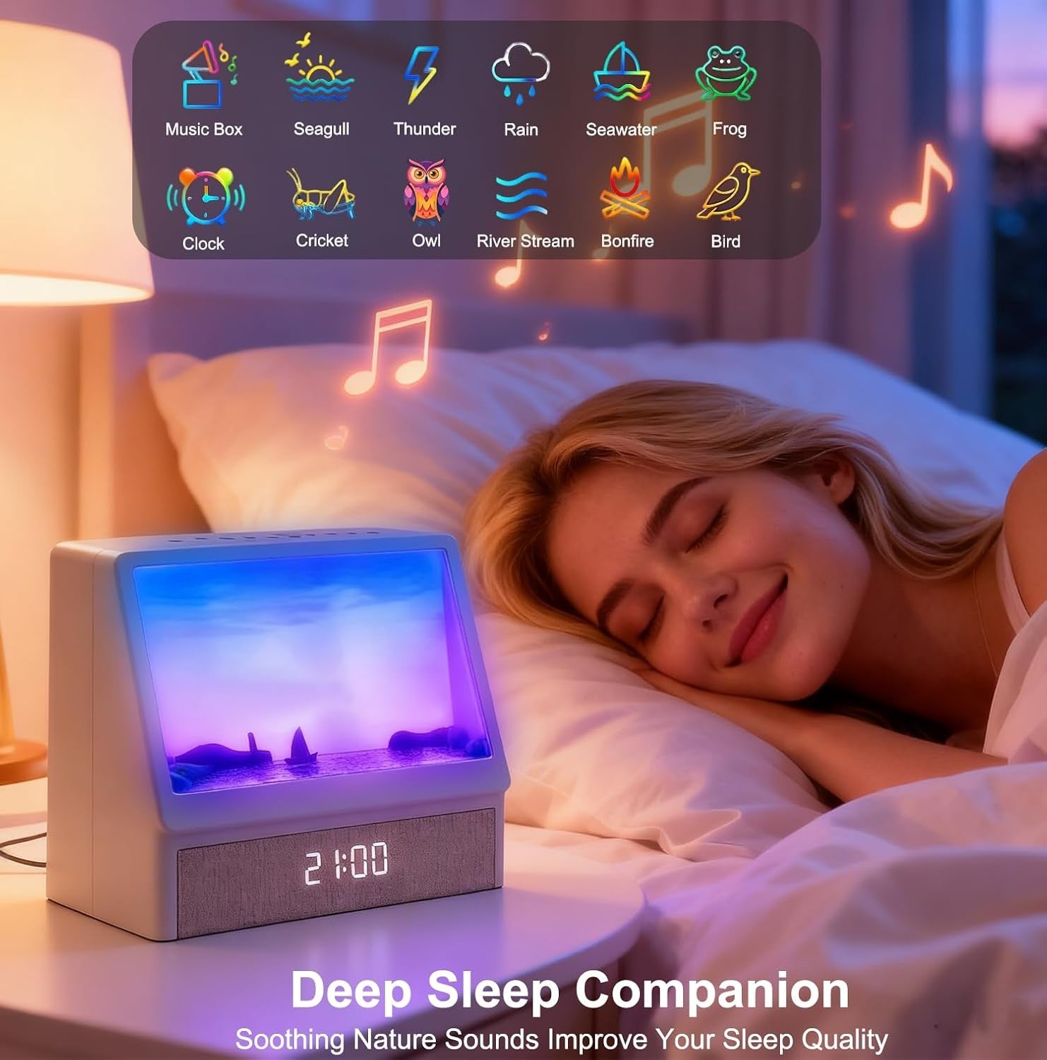 Sunrise Alarm Clock Wake Up Light White Noise Speaker Remote for Heavy Sleepers