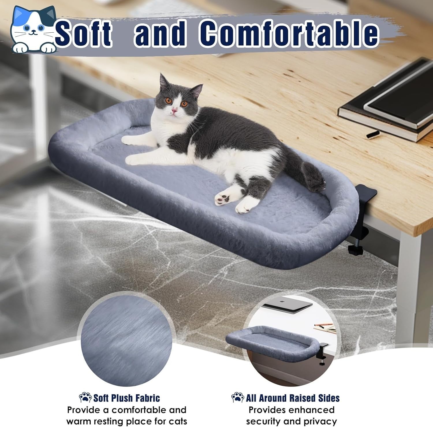 Foldable Desk Cat Bed Plush Cat Hammock Heavy Duty Cat Perch