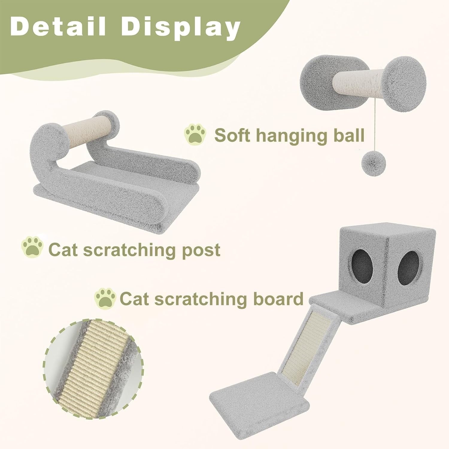 Cat Wall Shelves Set 5pcs Climbing Frame Bridge Condo Scratching Posts