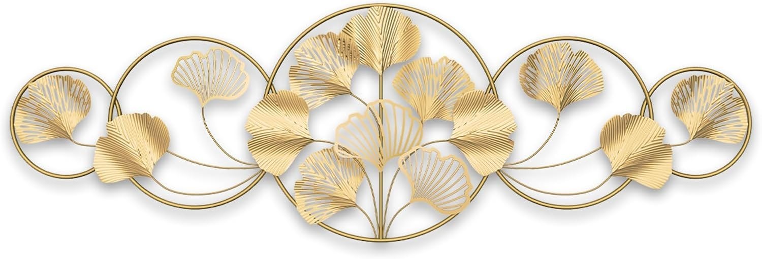 Gold Ginkgo Leaf Metal Wall Art Large Luxury Decor 128x43cm