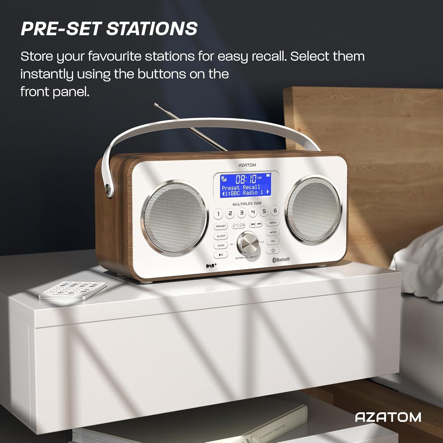 DAB DAB+ FM Digital Radio Bluetooth Portable Rechargeable Walnut Remote