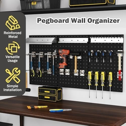 Wall-Mounted Pegboard 120x60cm 31-Piece Metal Tool Rack Organizer Kit