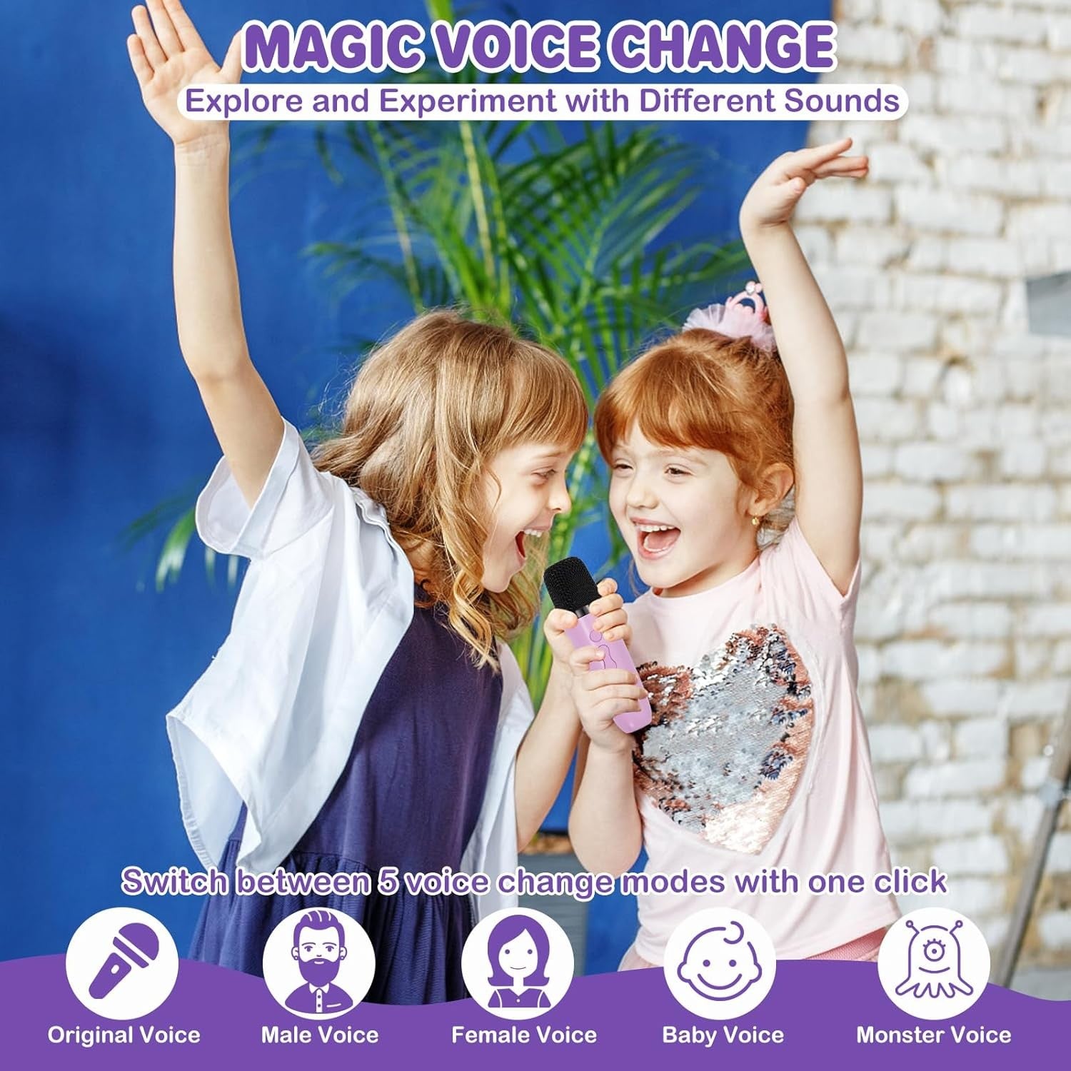Mini Kids Karaoke Machine 2 Mics Bluetooth LED Lights