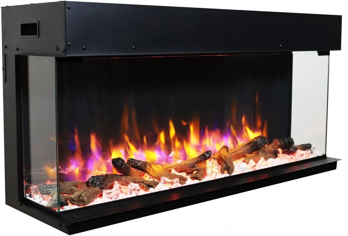 48" Wall Mounted 3D Electric Fireplace LED Flame Heater Glass Inset