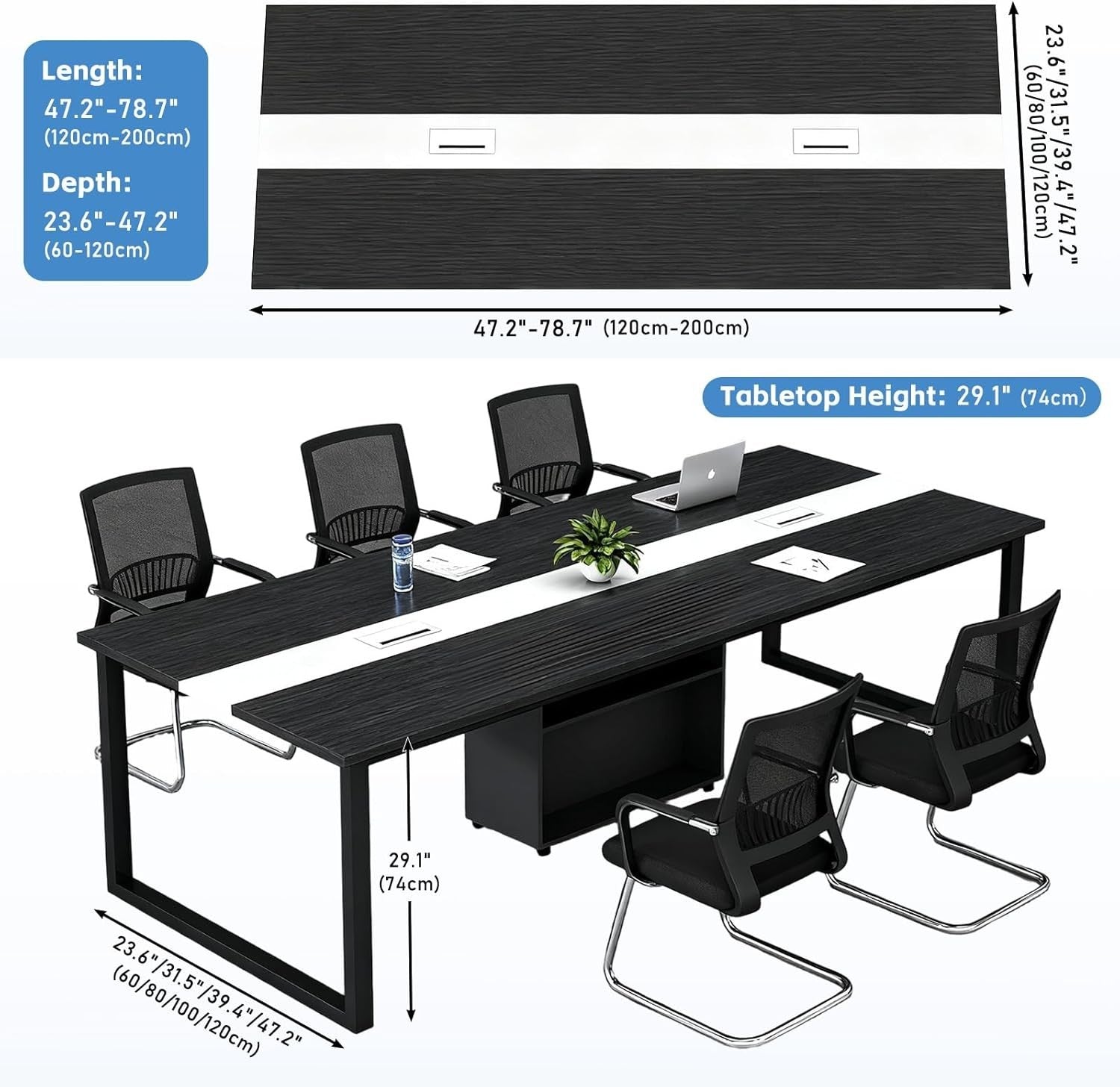 Dark Walnut Expandable Conference Table 6–20 Person Desk w/ Cable Ports