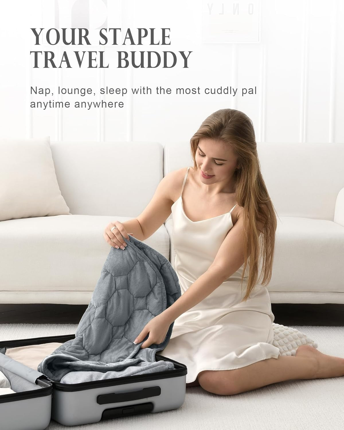 7lbs Weighted Lap Blanket Grey 29x24" Crystal Velvet for Travel & Relaxation