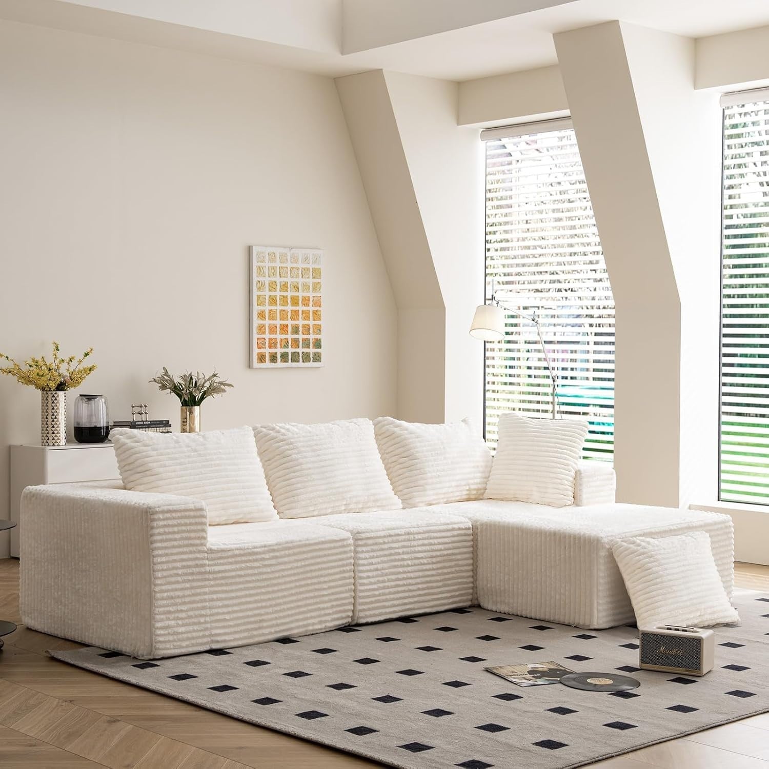 Modular 3/4 Seater Sofa Beige Corner Couch No Assembly, Memory Foam, 274cm