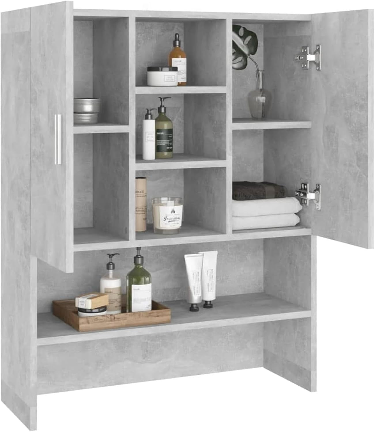 Concrete Grey Washing Machine Cabinet Tall Laundry Storage Unit with Shelves & D