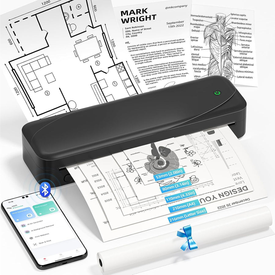 A4 Bluetooth Thermal Printer Portable Inkless Black