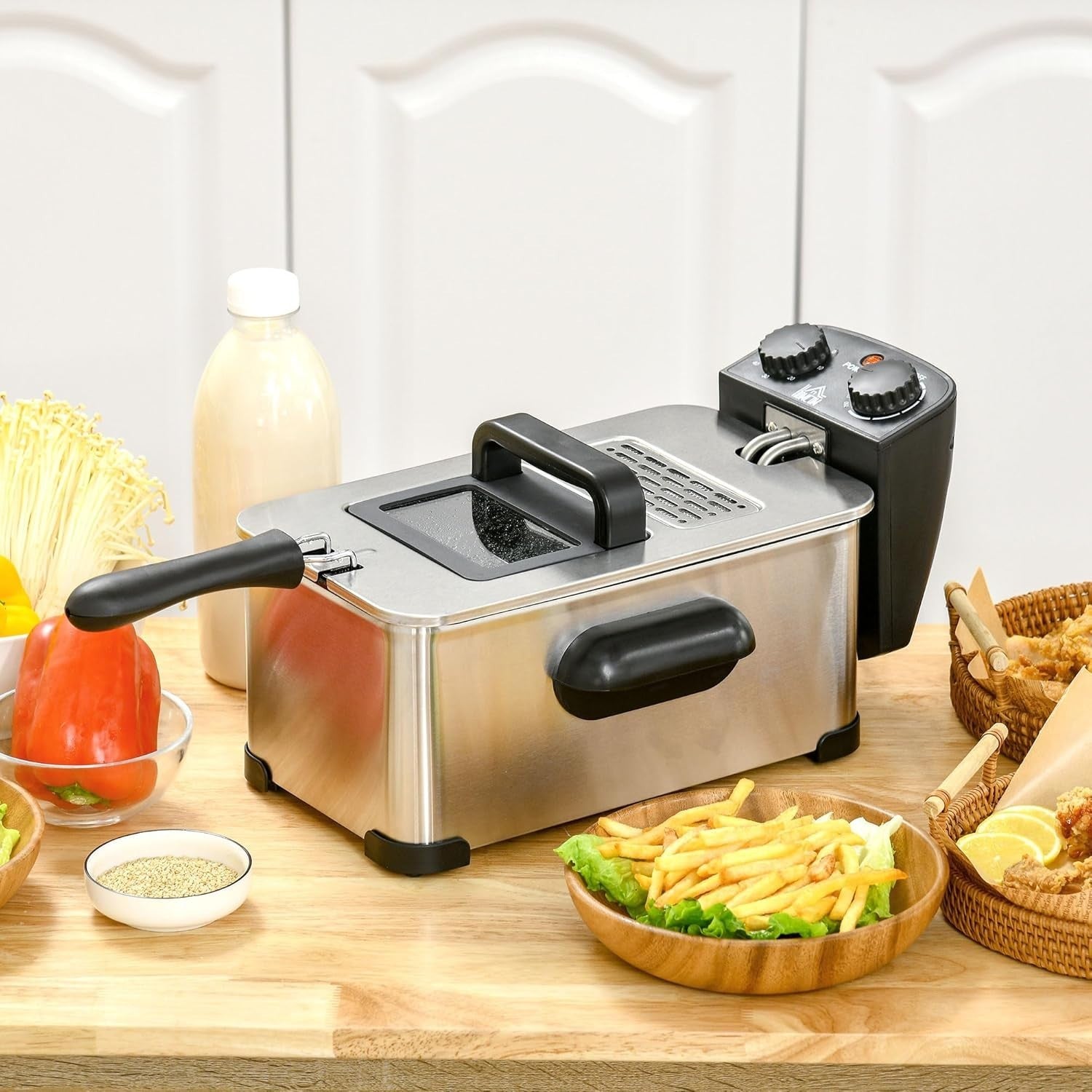 3L Electric Deep Fat Fryer 2000W Timer Adjustable Temp Viewing Window