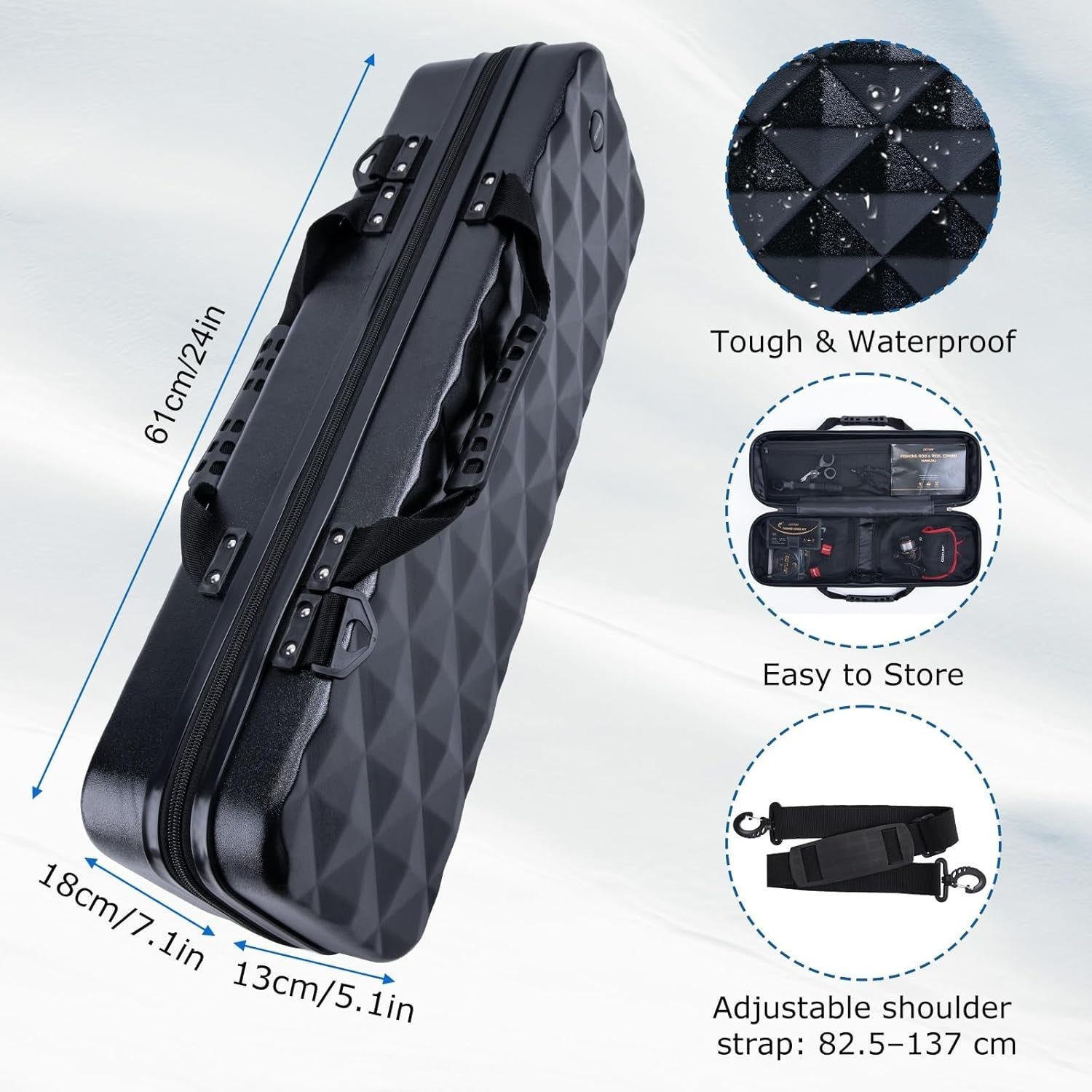 4 Piece Travel Fishing Rod Reel Kit Carbon Fibre Case Lures Tools Set