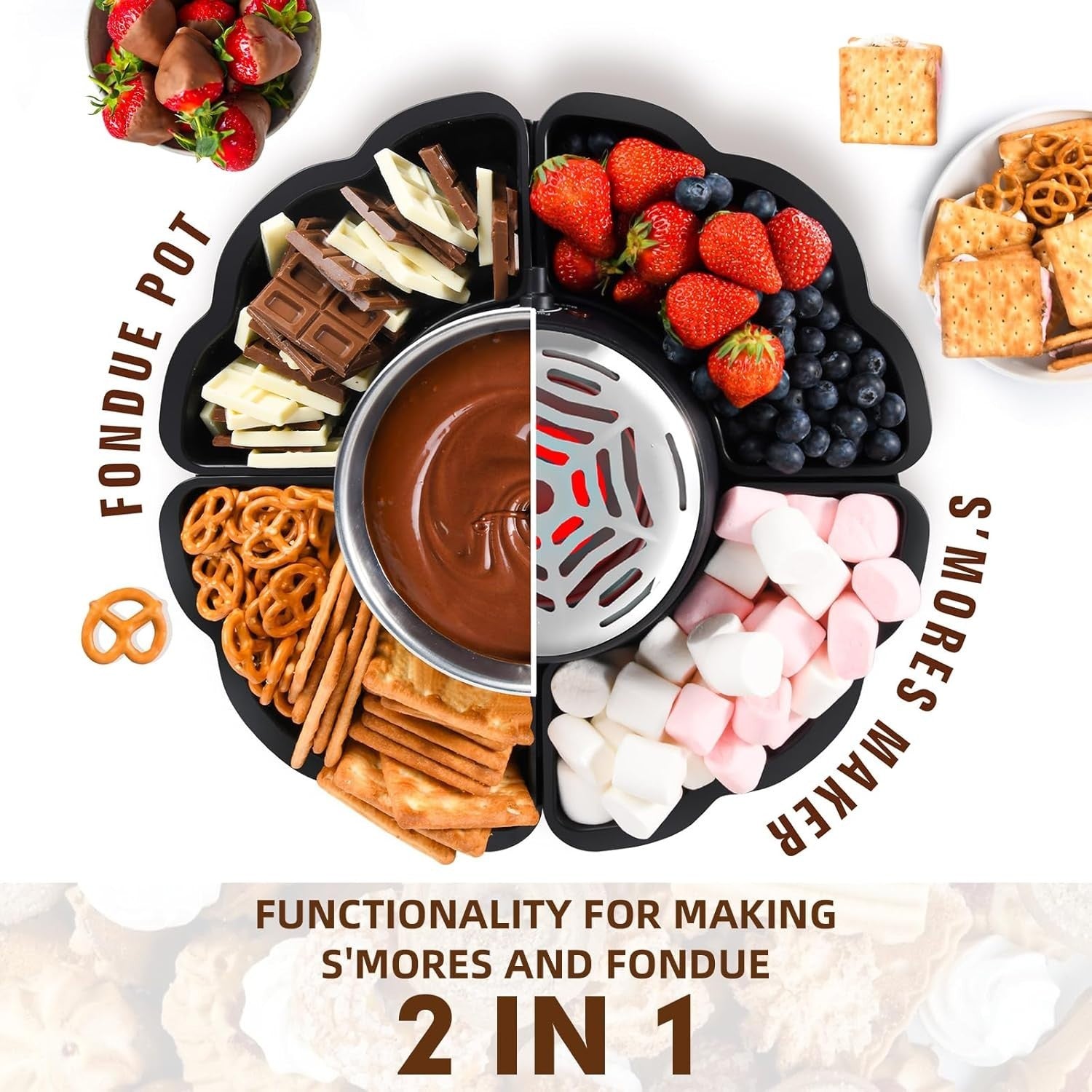 2 in 1 Electric Smores Maker Chocolate Fondue Pot Tabletop Kit