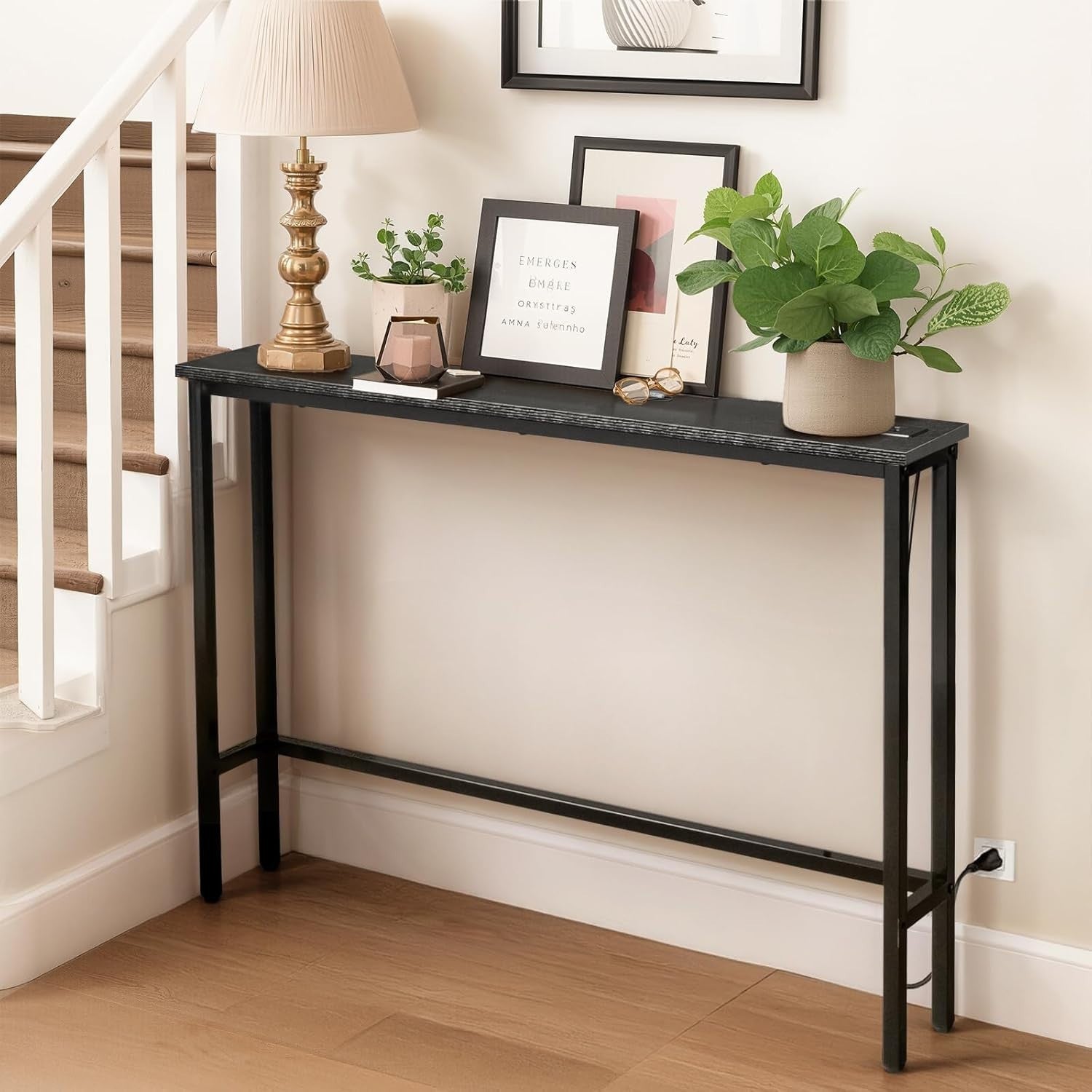 Slim Console Table with Power Outlets & USB, 15x100x79cm, Space-Saving