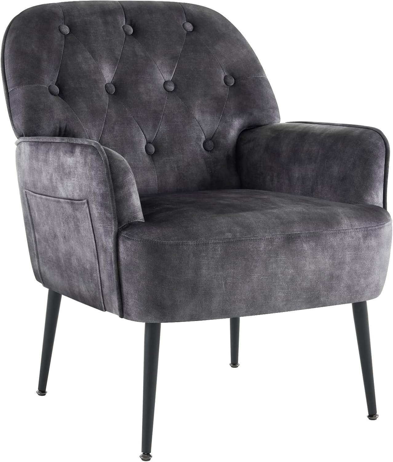 Velvet Accent Armchair Tufted Mid Century Lounge Chair Grey