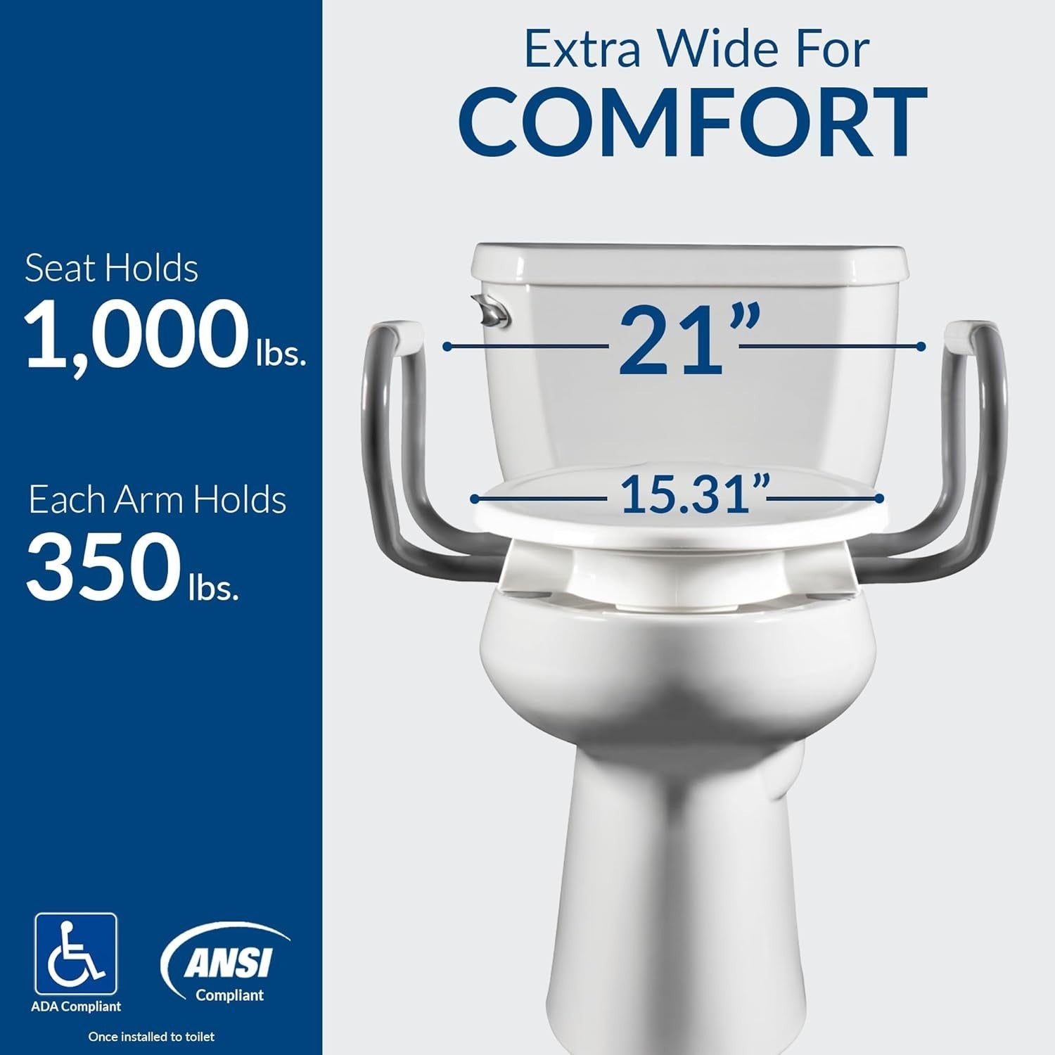 3" Raised Toilet Seat Bundle with Support Arms & Bidet Easy Install White