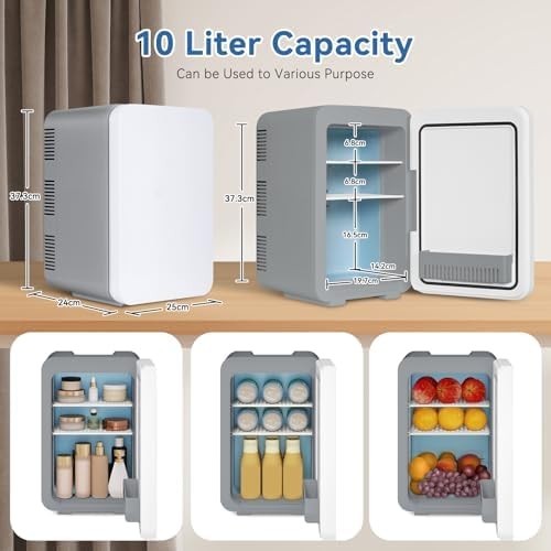 Portable Mini Fridge Cooler Warmer 10L Compact Grey AC/DC Home Car Use