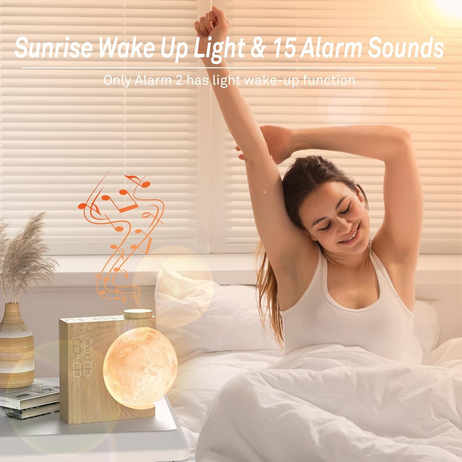 Sunrise Alarm Clock Wake Up Light Moon Lamp White Noise Night Light