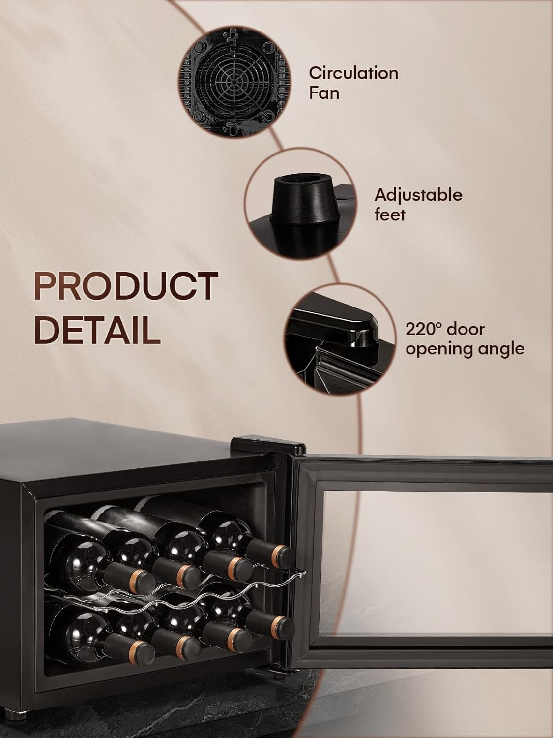 8 Bottle Wine Cooler Fridge Digital Temperature Control Quiet Tabletop