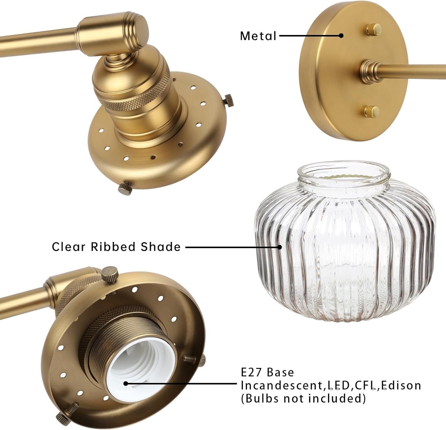 Industrial 2-Light Antique Brass Glass Wall Sconce | Vintage Bathroom Vanity Lig