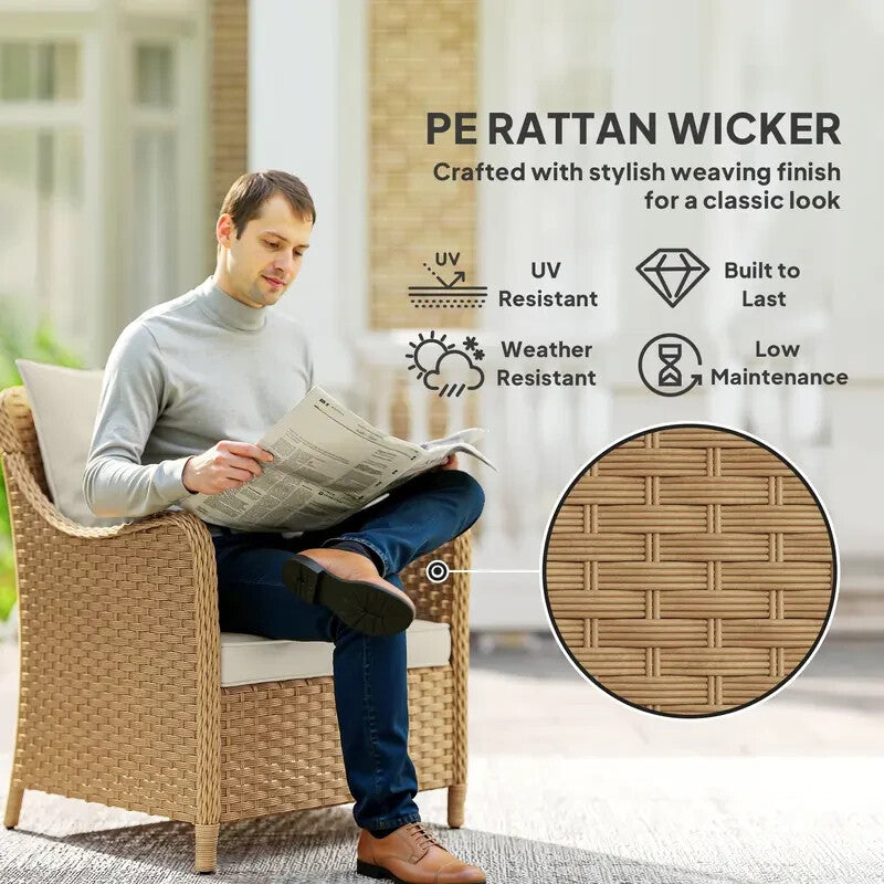 2x Rattan Garden Chairs Outdoor Patio Armchairs with Cushions Set
