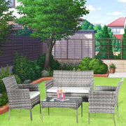 4-Piece Mix Grey Rattan Garden Patio Sofa Set with Tempered Glass Table