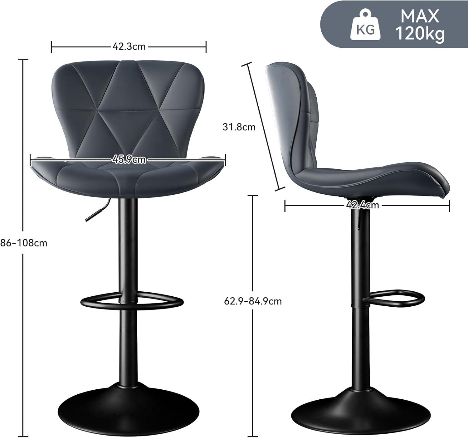 Adjustable Swivel Bar Stools Set of 2 Faux Leather Counter Height