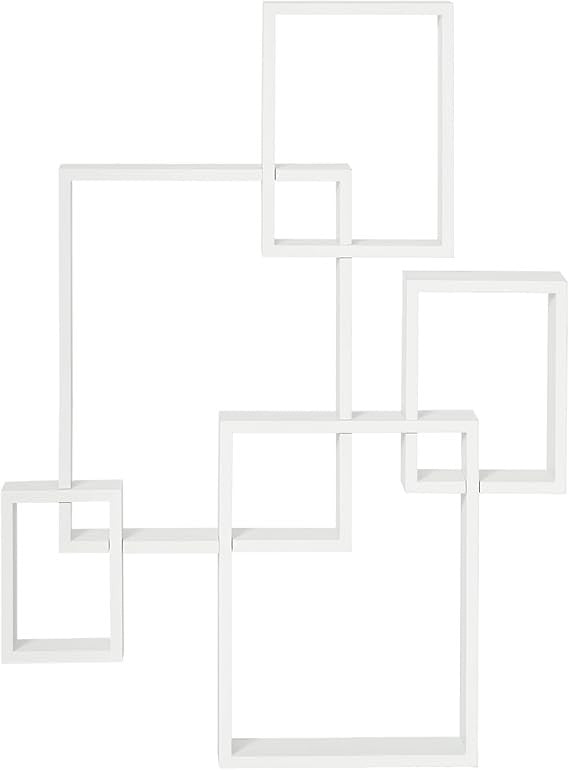Modern Interlocking Cube Wall Shelves Floating Display Unit – White 5-Tier